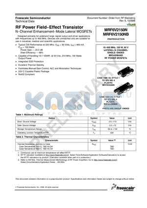 MRF6V2150NB datasheet - N-Channel Enhancement-Mode Lateral MOSFETs