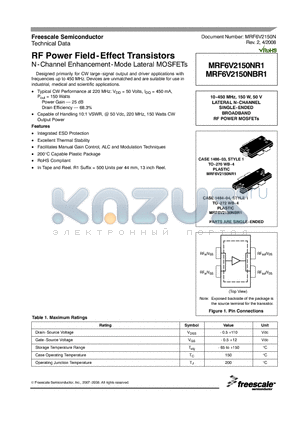 MRF6V2150NR1_08 datasheet - RF Power Field-Effect Transistors N-Channel Enhancement-Mode Lateral MOSFETs