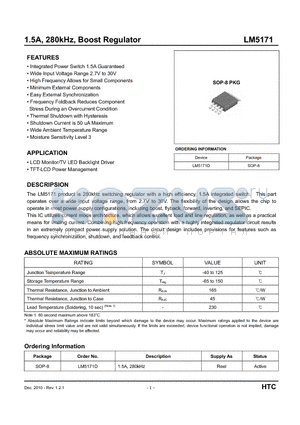 LM5171D datasheet - 1.5A, 280kHz, Boost Regulator