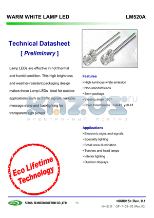 LM520A datasheet - WARM WHITE LAMP LED