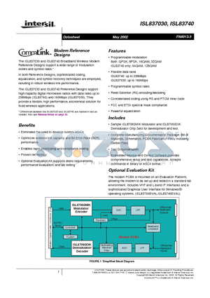 ISL837030KIT-XXX datasheet - Modem Reference Designs