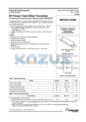 MRF6VP11KHR6 datasheet - RF Power Field Effect Transistor N-Channel Enhancement-Mode Lateral MOSFET