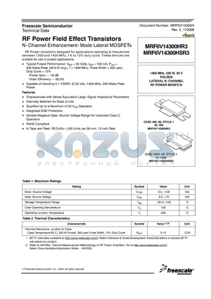 MRF6V14300HSR3 datasheet - RF Power Field Effect Transistors