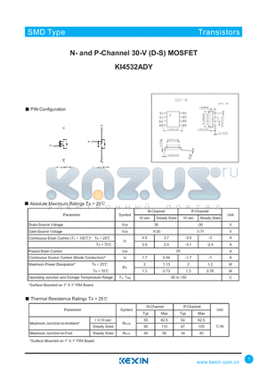 KI4532ADY datasheet - N- and P-Channel 30-V (D-S) MOSFET