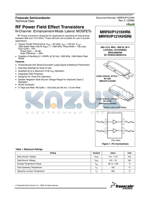 MRF6VP121KHSR6 datasheet - RF Power Field Effect Transistors N-Channel Enhancement-Mode Lateral MOSFETs