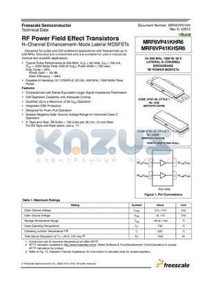 MRF6VP41KHSR6 datasheet - RF Power Field Effect Transistors