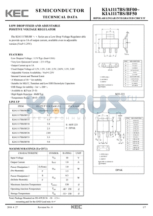 KIA1117BS-BF00 datasheet - BIPOLAR LINEAR INTEGRATED CIRCUIT