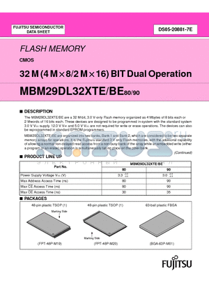 MBM29DL323BE80TN datasheet - FLASH MEMORY CMOS 32 M (4 M X 8/2 M X 16) BIT Dual Operation