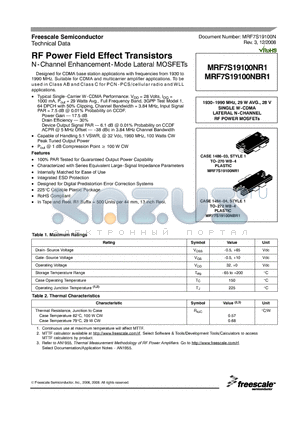 MRF7S19100NR1 datasheet - RF Power Field Effect Transistors N-Channel Enhancement-Mode Lateral MOSFETs