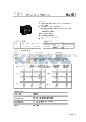 HG4505/220A-1QH2S4G datasheet - Heavy Duty General Purpose Relay