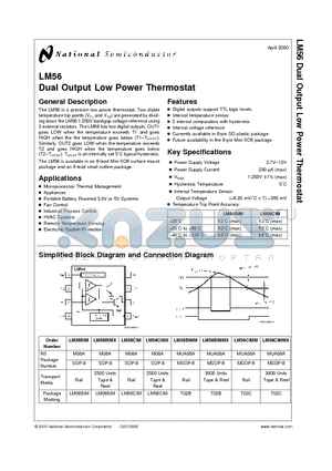 LM56BIM datasheet - Dual Output Low Power Thermostat