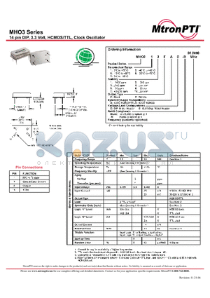 MHO311FCG datasheet - 14 pin DIP, 3.3 Volt, HCMOS/TTL, Clock Oscillator