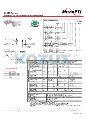 MHO311TAD-R datasheet - 14 pin DIP, 3.3 Volt, HCMOS/TTL, Clock Oscillator