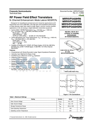 MRF6VP3450HSR6 datasheet - RF Power Field Effect Transistors