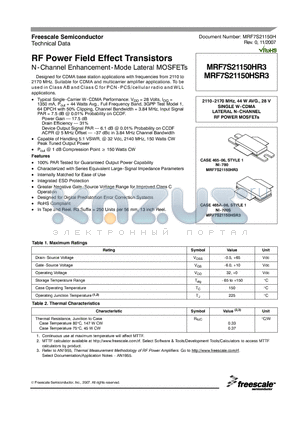 MRF7S21150HSR3 datasheet - RF Power Field Effect Transistors