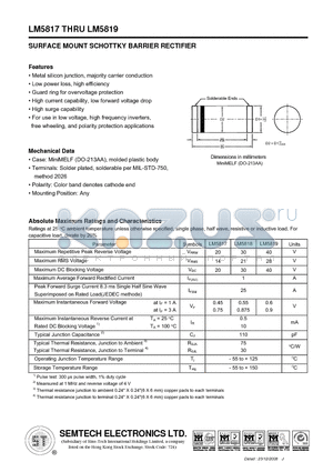 LM5818 datasheet - SURFACE MOUNT SCHOTTKY BARRIER RECTIFIER