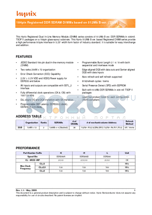 HYMD525G726BSP4M-L datasheet - 184pin Registered DDR SDRAM DIMMs based on 512Mb B ver. (TSOP)