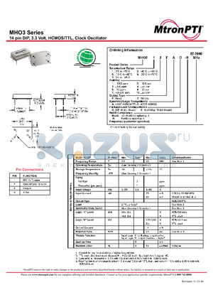 MHO312TCG datasheet - 14 pin DIP, 3.3 Volt, HCMOS/TTL, Clock Oscillator