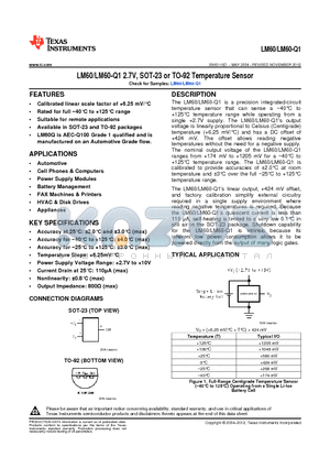 LM60-Q1 datasheet - 2.7V, SOT-23 or TO-92 Temperature Sensor
