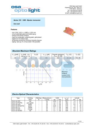 OLS-152PG/PG-X-T datasheet - Series 152 - 1206 - Bipolar monocolor low cost