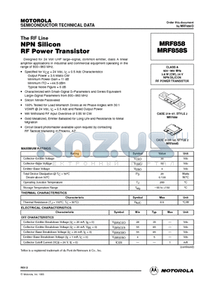 MRF858 datasheet - NPN SILICON RF POWER TRANSISTOR