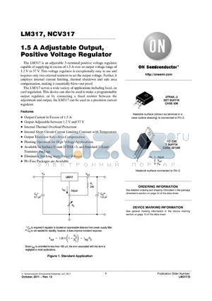NCV317 datasheet - 1.5 A Adjustable Output, Positive Voltage Regulator