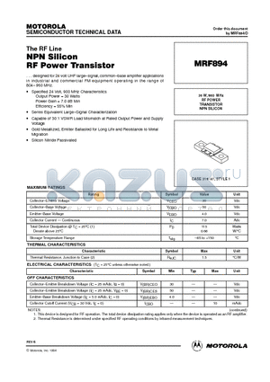 MRF894 datasheet - RF POWER TRANSISTOR NPN SILICON