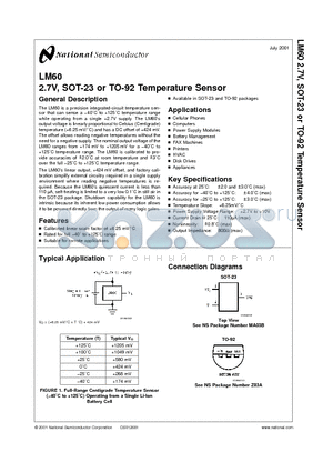 LM60 datasheet - 2.7V, SOT-23 or TO-92 Temperature Sensor