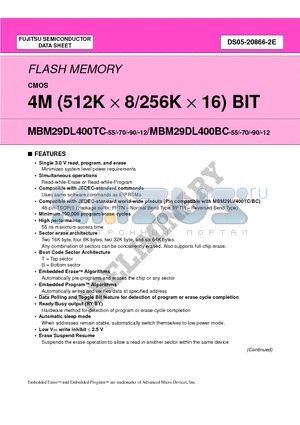 MBM29DL400BC datasheet - 4M (512K X 8/256K X 16) BIT