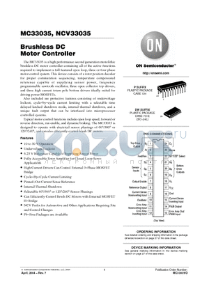 NCV33035DWR2 datasheet - Brushless DC  Motor Controller