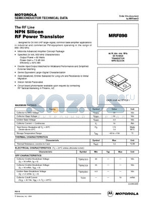 MRF898 datasheet - RF POWER TRANSISTOR NPN SILICON