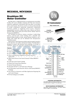 NCV33035DWR2 datasheet - Brushless DC Motor Controller