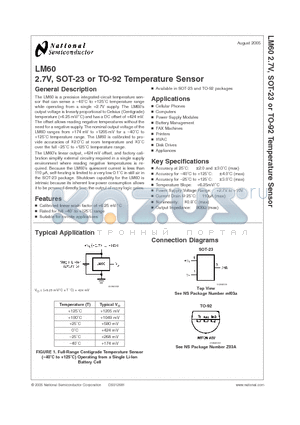 LM60CIM3 datasheet - 2.7V, SOT-23 or TO-92 Temperature Sensor