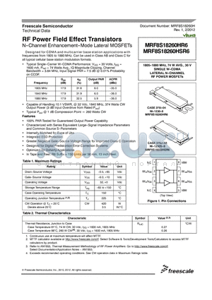 MRF8S18260HSR6 datasheet - RF Power Field Effect Transistors