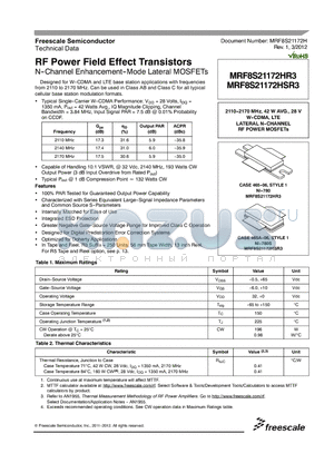 MRF8S21172HSR3 datasheet - RF Power Field Effect Transistors