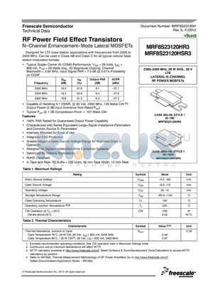 MRF8S23120HR3 datasheet - RF Power Field Effect Transistors N--Channel Enhancement--Mode Lateral MOSFETs