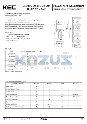 KIA278R08PI datasheet - BIPOLAR LINEAR INTEGRATED CIRCUIT (4 TERMINAL 2A OUTPUT LOW DROP VOLTAGE REGULATOR)