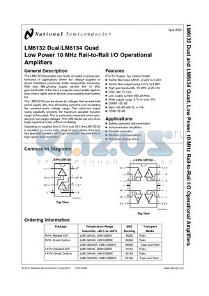 LM6132 datasheet - Low Power 10 MHz Rail-to-Rail I/O Operational Amplifiers