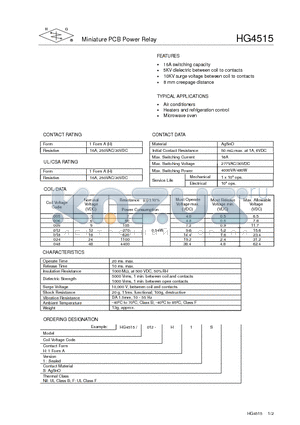 HG4515/018-H1SF datasheet - Miniature PCB Power Relay