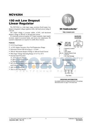 NCV4264ST50T3G datasheet - 150 mA Low Dropout Linear Regulator