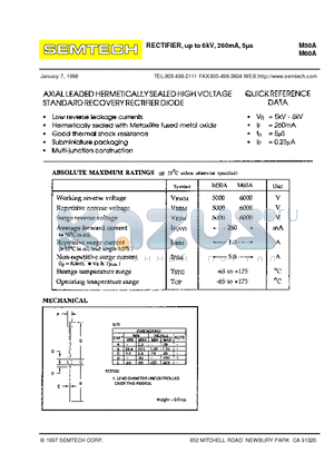 M60A datasheet - RECTIFIER, up to 6kV, 260mA, 5ls