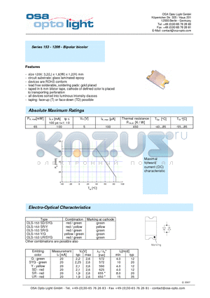 OLS-153UR/SYG-CD-TD datasheet - Series 153 - 1206 - Bipolar bicolor