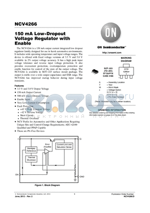 NCV4266ST50T3G datasheet - 150 mA Low-Dropout Voltage Regulator with Enable