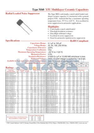 M60U1M50-F datasheet - Y5U Multilayer Ceramic Capacitors Radial Leaded Noise Suppressor