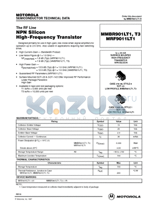 MRF9011LT1 datasheet - NPN Silicon High-Frequency Transistor