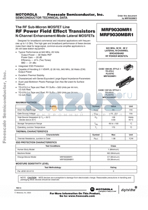 MRF9030MR1 datasheet - The RF Sub-Micron MOSFET Line RF POWER FIELD EFFECT TRANSISTORS N-Channel Enhancement-Mode Lateral MOSFETs