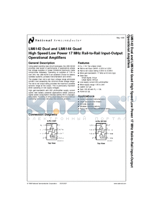 LM6142BIN datasheet - High Speed/Low Power 17 MHz Rail-to-Rail Input-Output Operational Amplifiers