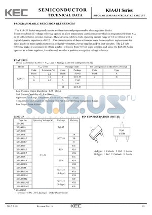 KIA431B datasheet - BIPOLAR LINEAR INTEGRATED CIRCUIT