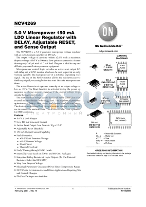 NCV4269D1R2 datasheet - 5.0 V Micropower 150 mA LDO Linear Regulator with DELAY, Adjustable RESET, and Sense Output