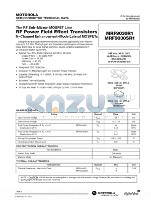 MRF9030SR1 datasheet - RF POWER FIELD EFFECT TRANSISTORS